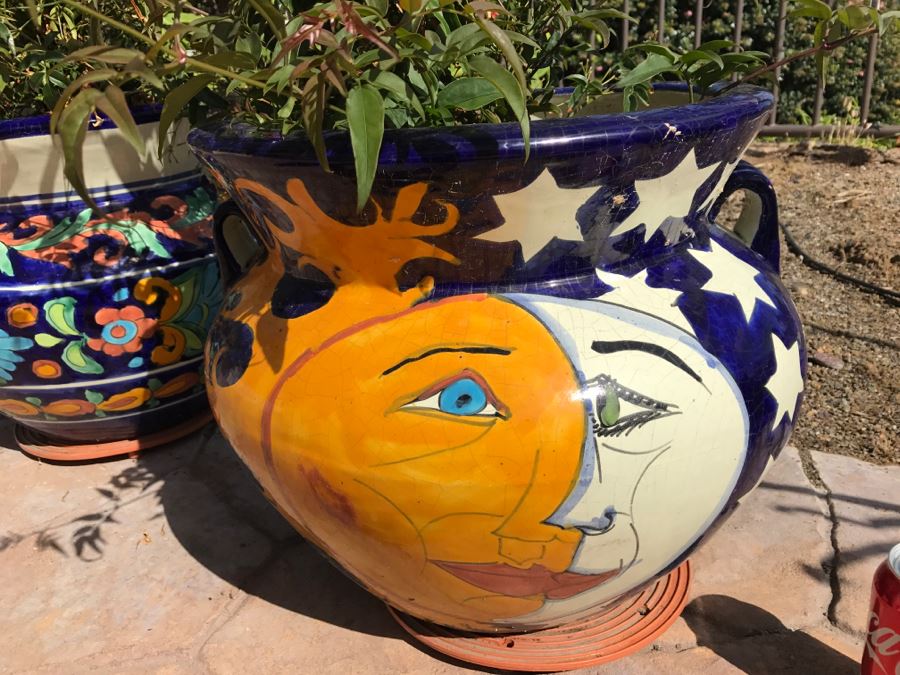 Pair Of Large Hand Painted Pots With Flowers [Photo 7]