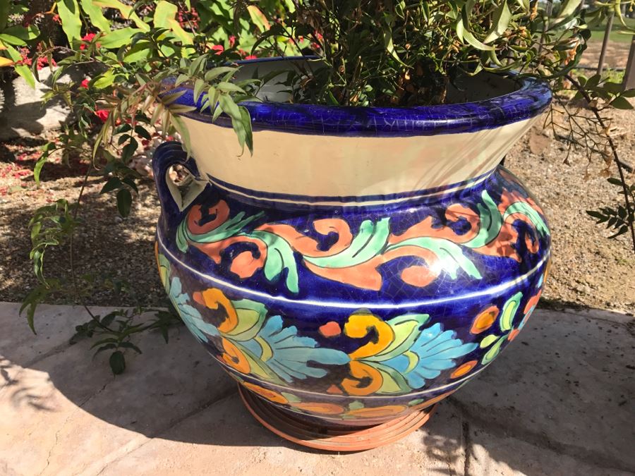 Pair Of Large Hand Painted Pots  With Flowers