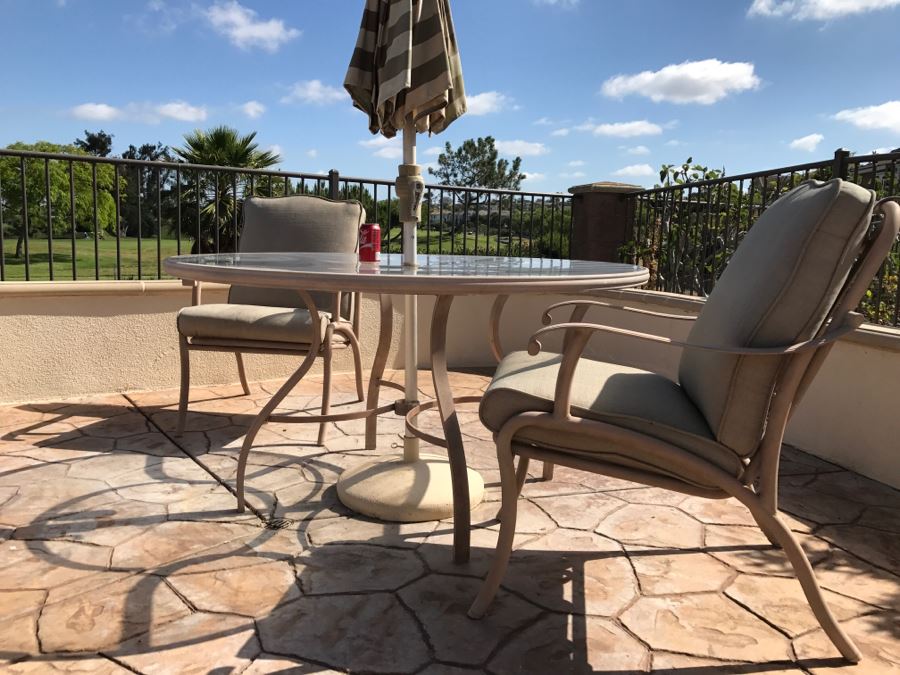 Aluminum Outdoor Patio Set With Round Table With Umbrella And Two Chairs By Mallin Furniture Co [Photo 2]