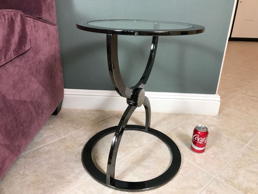 Modern Metal And Glass Circular Side Table