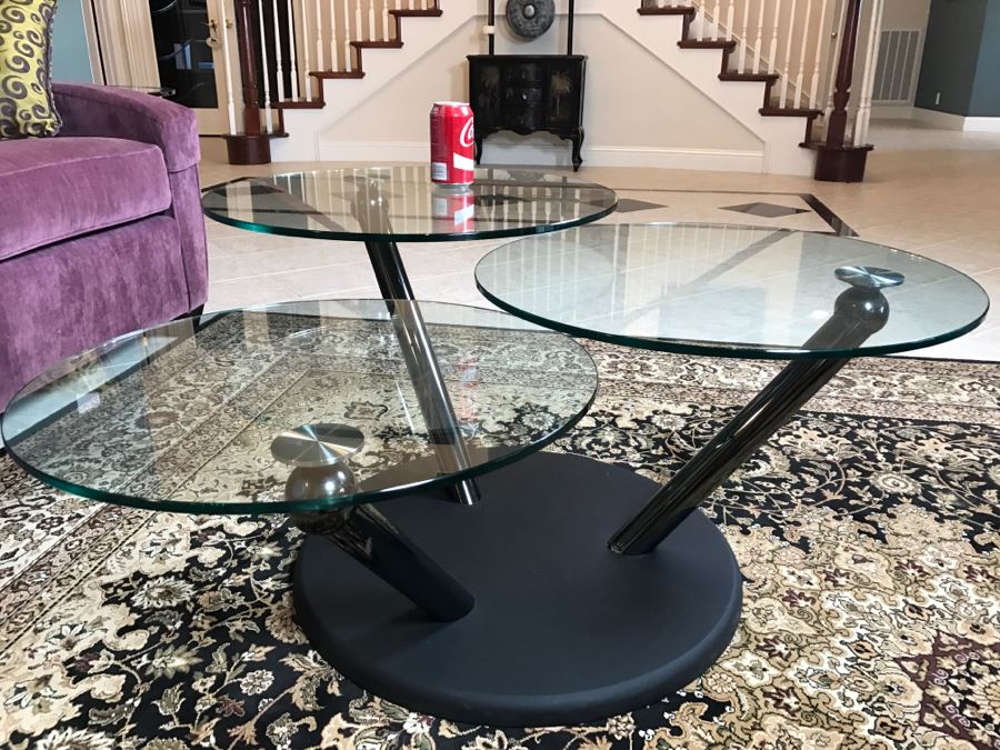 Modern Metal And Glass 3-Arm Adjustable Coffee Table [Photo 1]