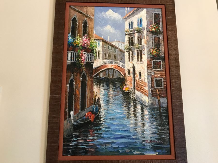 Nicely Execute Oil Painting Of Canal Scene Possibly Venice, Italy By J Burnett [Photo 1]