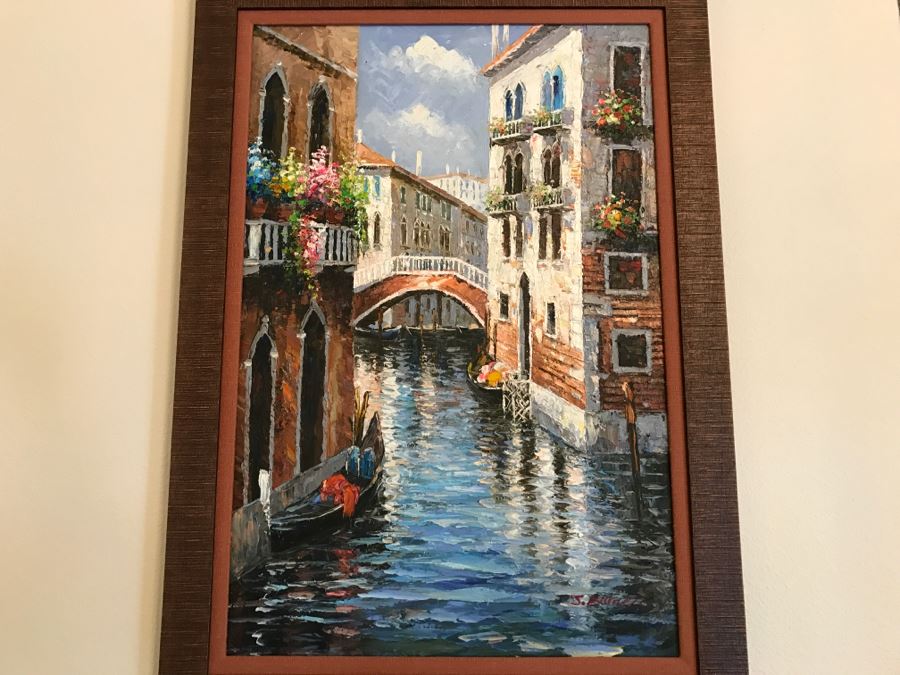 Nicely Execute Oil Painting Of Canal Scene Possibly Venice, Italy By J Burnett [Photo 4]