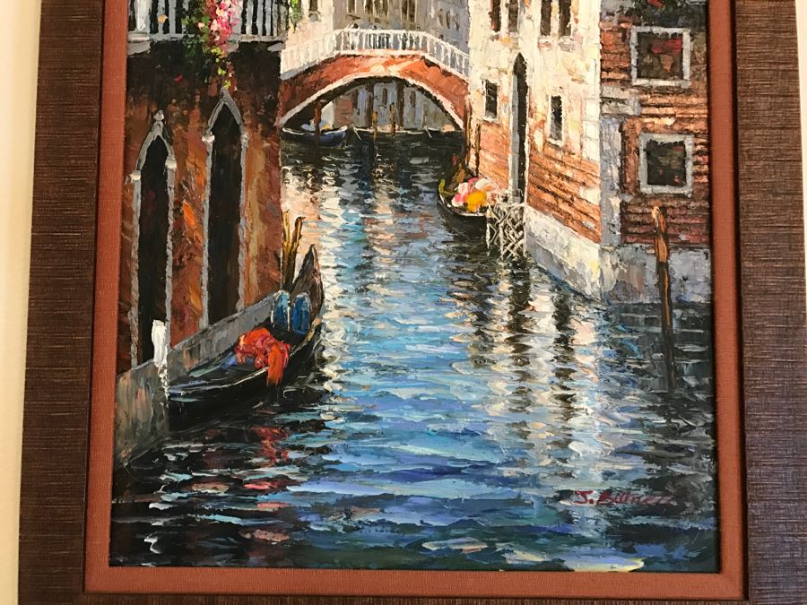 Nicely Execute Oil Painting Of Canal Scene Possibly Venice, Italy By J Burnett [Photo 6]