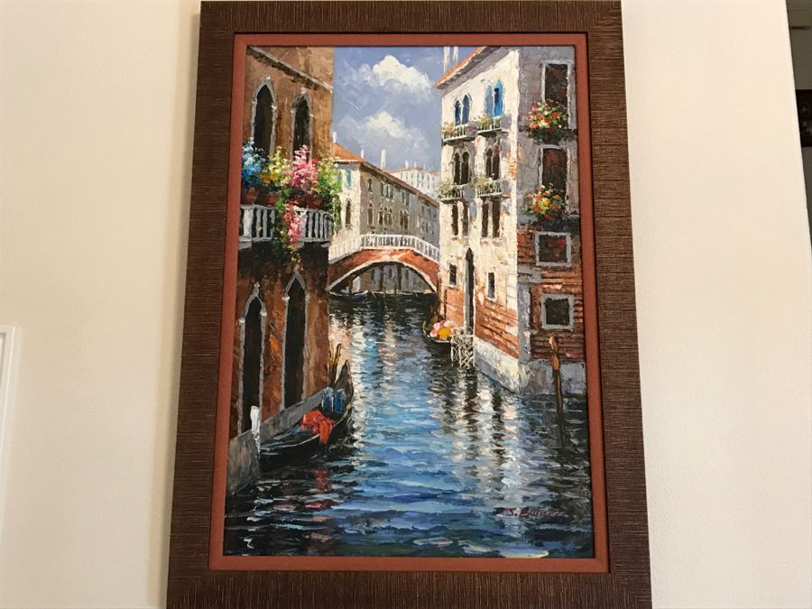 Nicely Execute Oil Painting Of Canal Scene Possibly Venice, Italy By J Burnett [Photo 3]