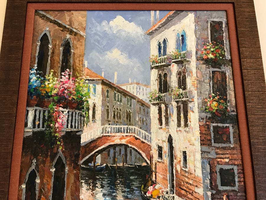Nicely Execute Oil Painting Of Canal Scene Possibly Venice, Italy By J Burnett [Photo 5]