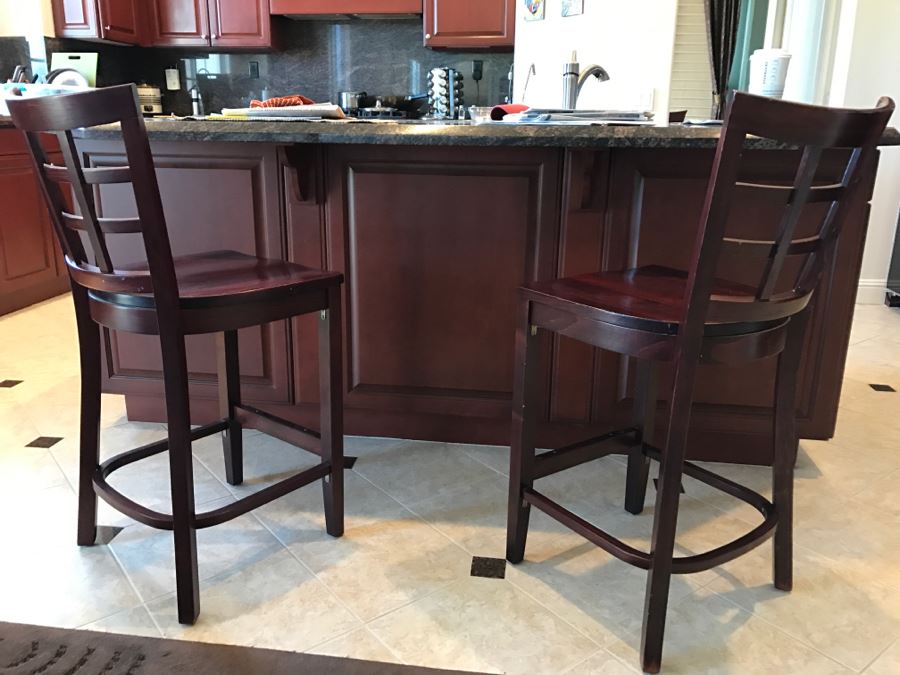 Pair Of Wooden Bar Stools Chairs [Photo 3]