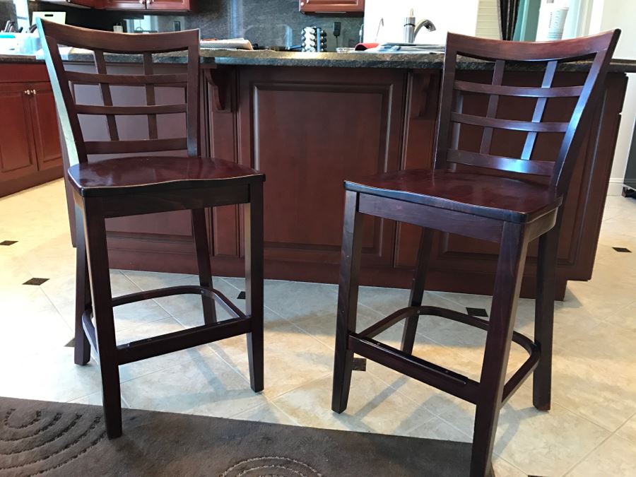 Pair Of Wooden Bar Stools Chairs