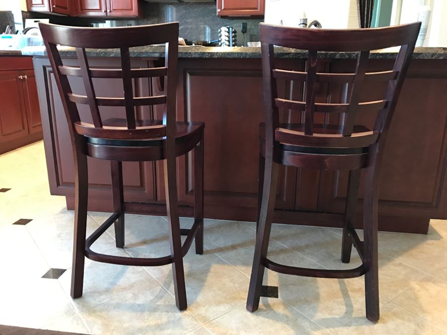 Pair Of Wooden Bar Stools Chairs [Photo 2]