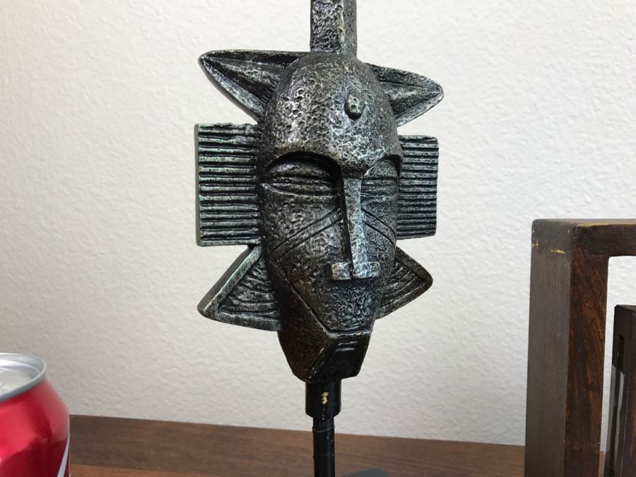 Pair Of Decorative Masks On Stands And Framed Fabric Art Piece [Photo 7]