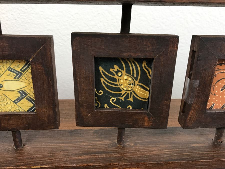 Pair Of Decorative Masks On Stands And Framed Fabric Art Piece [Photo 4]