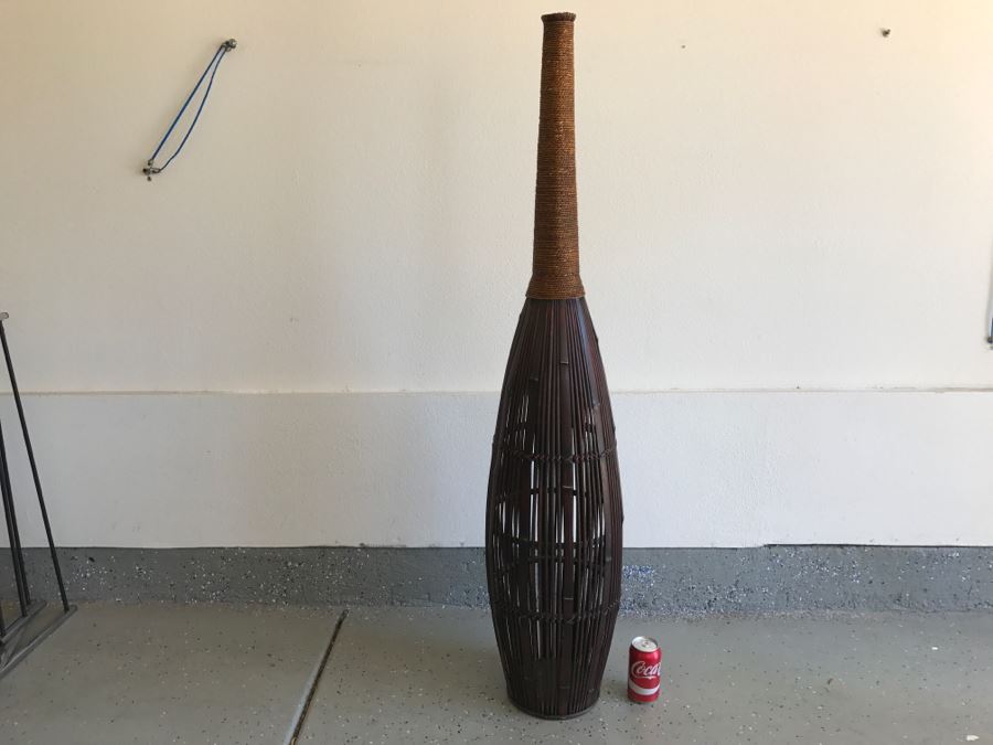 Large Woven Reed Bamboo Vase
