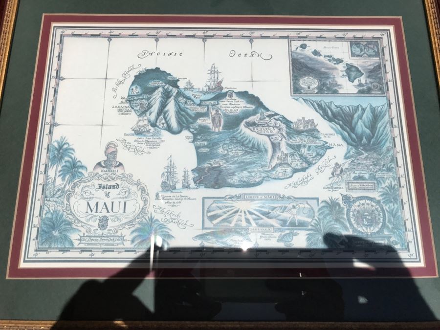 Framed Map Prints Of MAUI And Sandwich Isles [Photo 3]