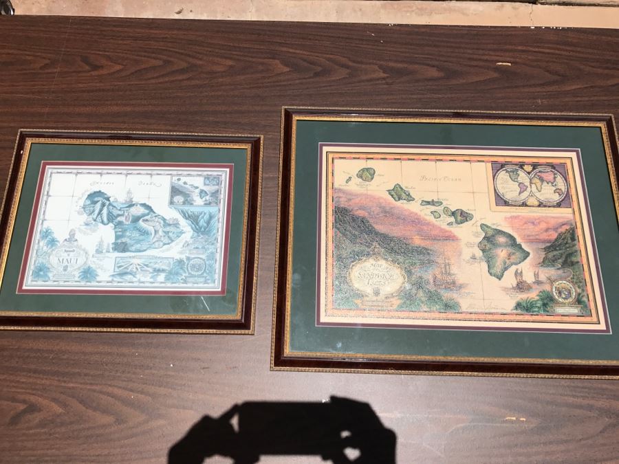 Framed Map Prints Of MAUI And Sandwich Isles