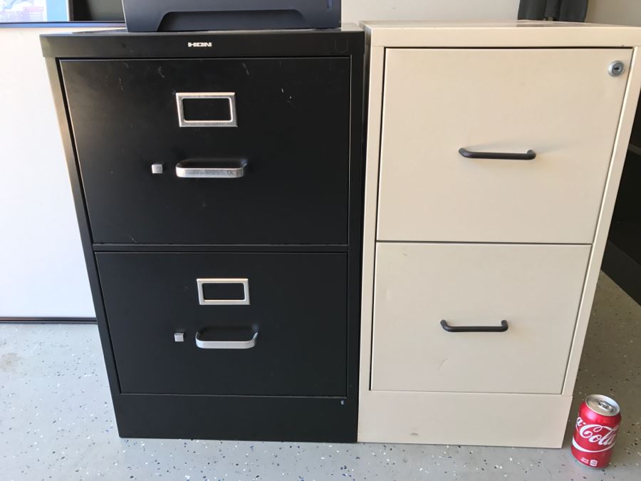 Pair Of Metal 2-Drawer Filing Cabinets - One Is HON [Photo 1]