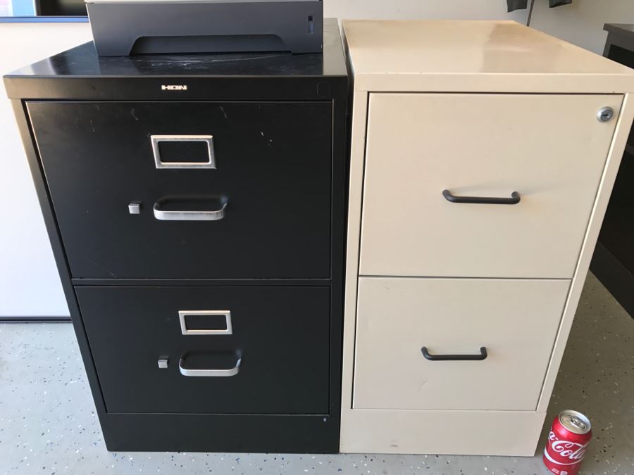 Pair Of Metal 2-Drawer Filing Cabinets - One Is HON [Photo 2]