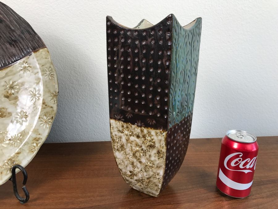 Decorative Pottery Vase And Matching Plate