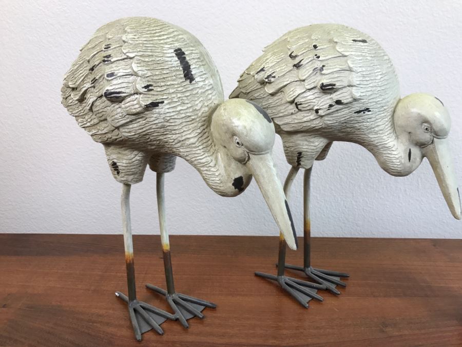 Pair Of Painted Metal Bird Sculptures [Photo 2]