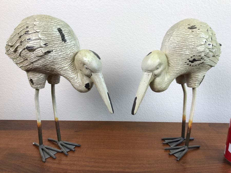 Pair Of Painted Metal Bird Sculptures [Photo 5]