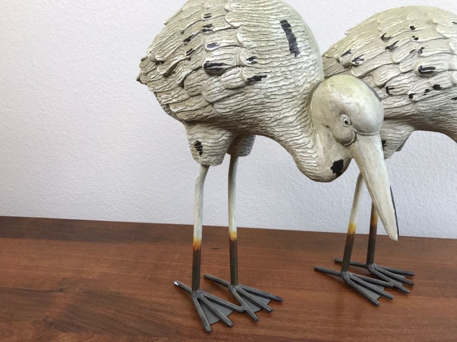 Pair Of Painted Metal Bird Sculptures [Photo 3]