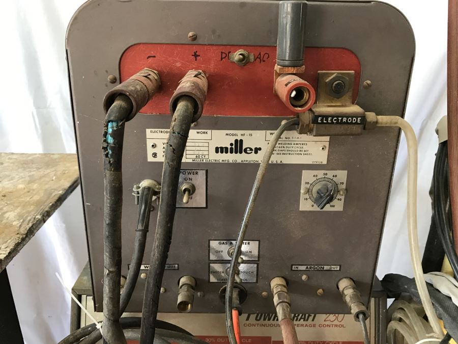 Miller Arc Welder Model HF-15 + Wards Powr-Kraft 230 Welder + Steel Welding Bench + Argon Tank [Photo 5]