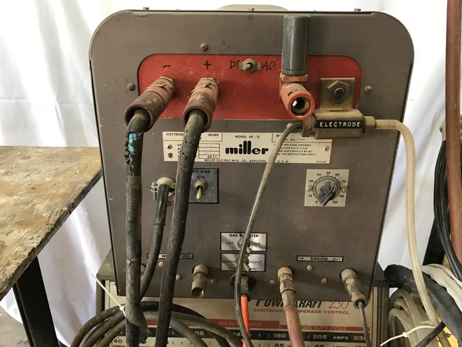 Miller Arc Welder Model HF-15 + Wards Powr-Kraft 230 Welder + Steel Welding Bench + Argon Tank [Photo 3]