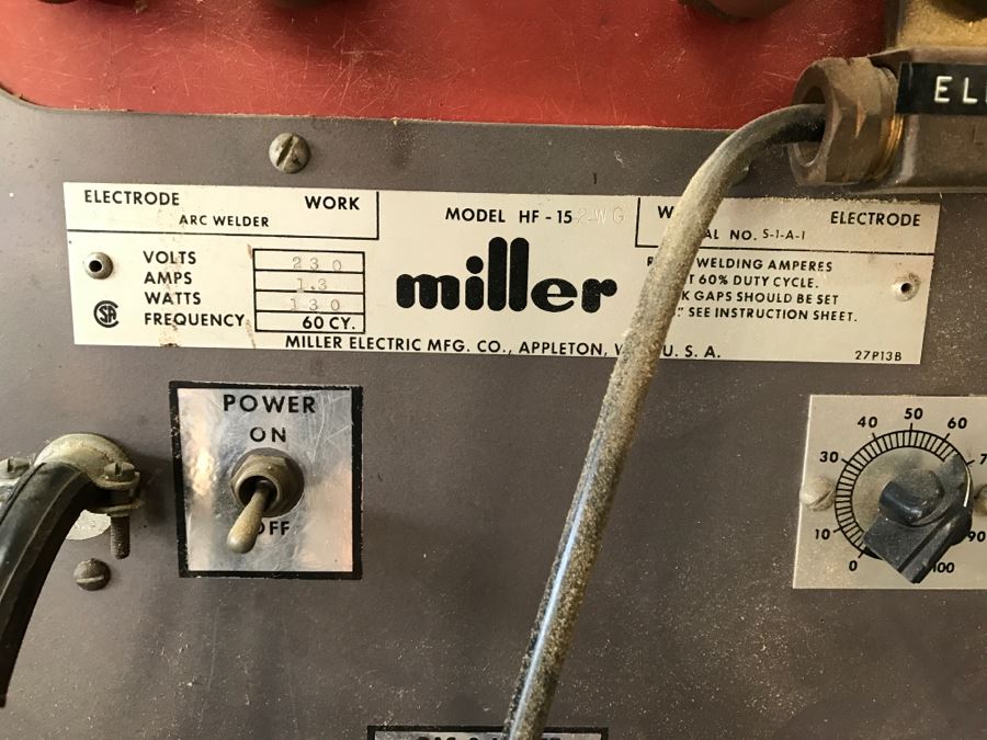 Miller Arc Welder Model HF-15 + Wards Powr-Kraft 230 Welder + Steel Welding Bench + Argon Tank [Photo 4]