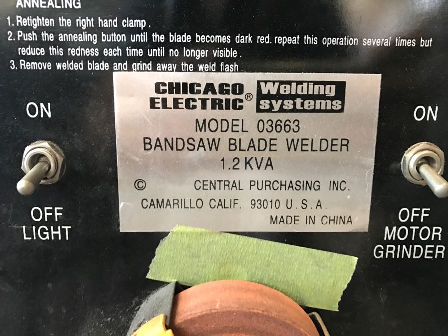 Bandsaw Blade Welder Chicago Electric Welding Systems Model 03663 With ...