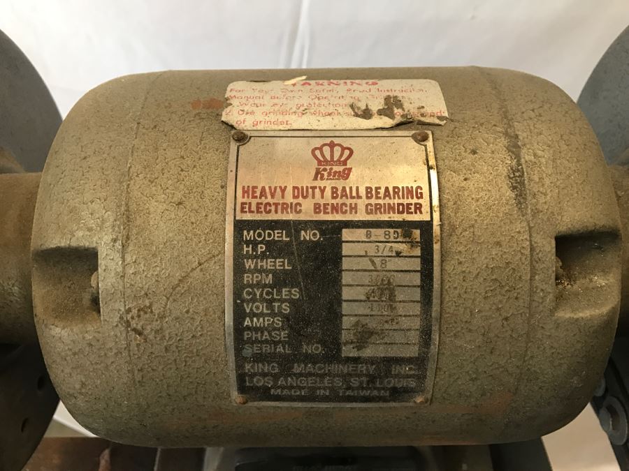 Heavy Duty Ball Bearing Electric Bench Grinder With Stand By KING Brand Model No B-8D 3/4 H.P. 8' Wheel [Photo 3]