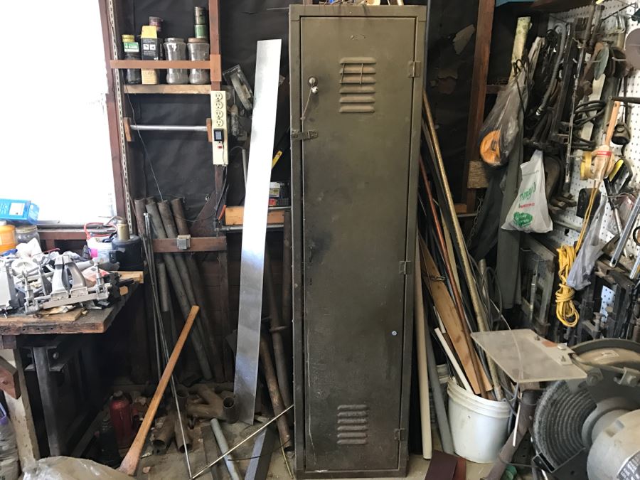 Vintage Heavy-Duty Steel Green Locker Lockable With Key And Wooden Drawers And Shelving SOLD EMPTY [Photo 2]