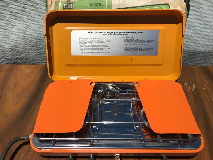SEARS Deluxe 3-Burner Propane Stove Like New With Box Orange [Photo 9]