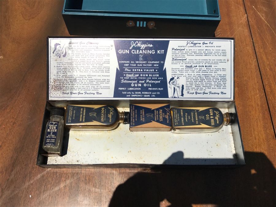 J C Higgins Gun Cleaning Kit Box With Bottles And Blue Metal Box [Photo 10]