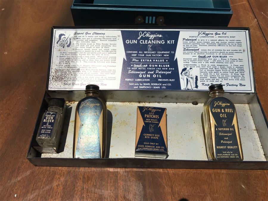 J C Higgins Gun Cleaning Kit Box With Bottles And Blue Metal Box [Photo 11]