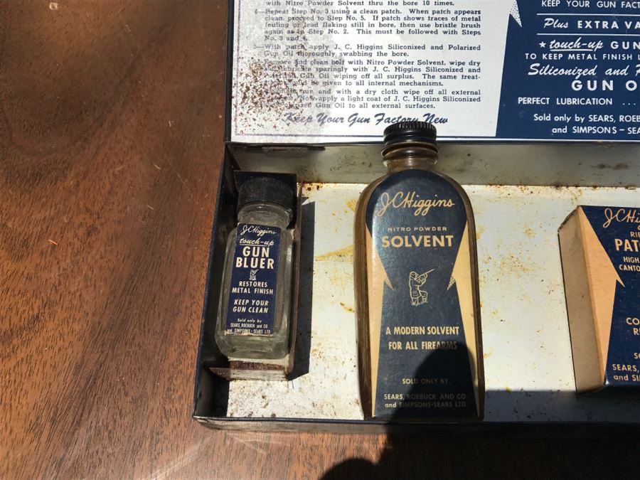 J C Higgins Gun Cleaning Kit Box With Bottles And Blue Metal Box [Photo 12]