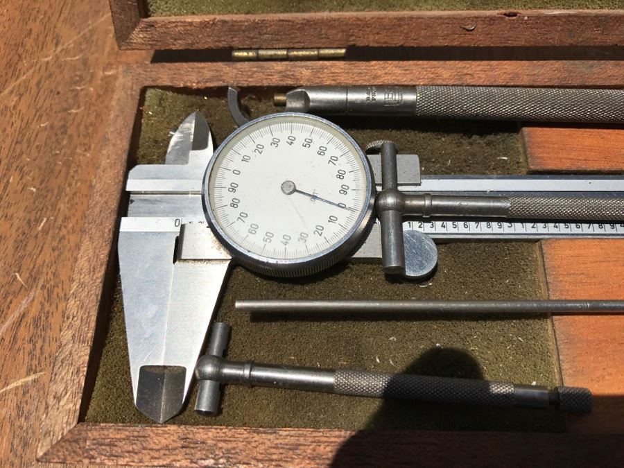 Caliper And Measuring Instruments With Wooden Case