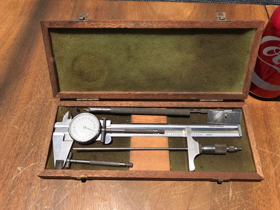 Caliper And Measuring Instruments With Wooden Case