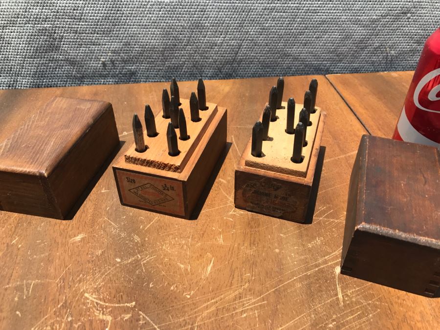 Pair Of Machine Made Steel Figures With Wooden Boxes