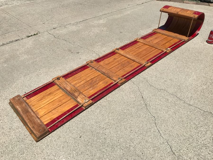 Vintage Long Wooden Snow Sled Toboggan [Photo 1]