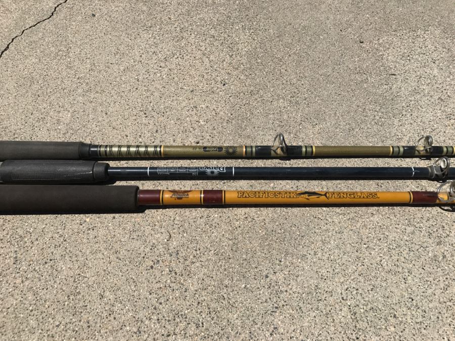 Set Of 3 Saltwater Fishing Poles Fenwick Pacificstik Fenglass And Daiwa SL 22 [Photo 5]
