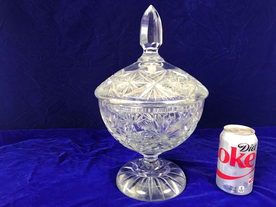 Genuine Hand Cut Lead Crystal Footed Lidded Candy Jar Made In Poland [Photo 1]