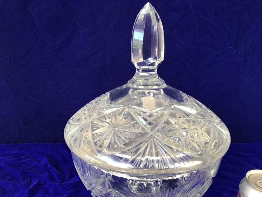 Genuine Hand Cut Lead Crystal Footed Lidded Candy Jar Made In Poland [Photo 3]