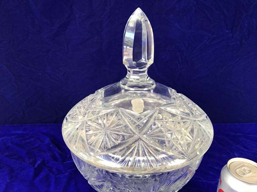 Genuine Hand Cut Lead Crystal Footed Lidded Candy Jar Made In Poland [Photo 5]