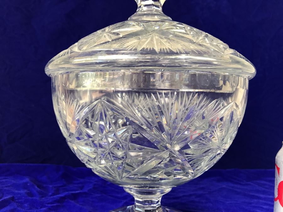Genuine Hand Cut Lead Crystal Footed Lidded Candy Jar Made In Poland [Photo 8]