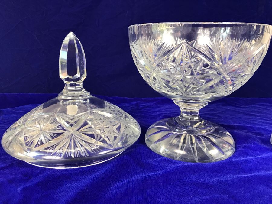 Genuine Hand Cut Lead Crystal Footed Lidded Candy Jar Made In Poland [Photo 9]