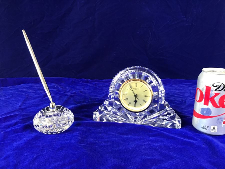 Waterford Crystal Mantle Clock And Waterford Crystal Pen Holder Ireland [Photo 1]