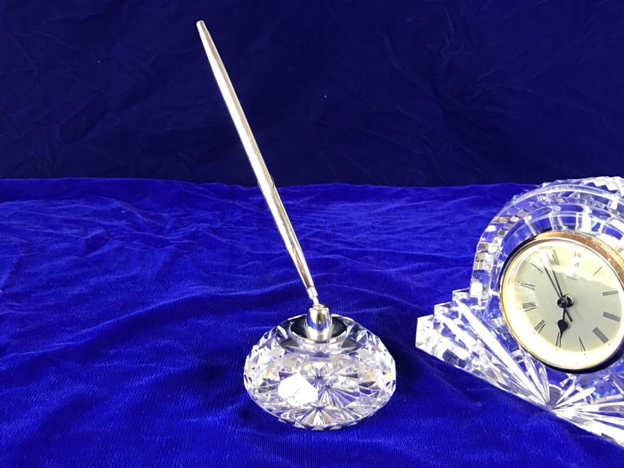 Waterford Crystal Mantle Clock And Waterford Crystal Pen Holder Ireland [Photo 8]