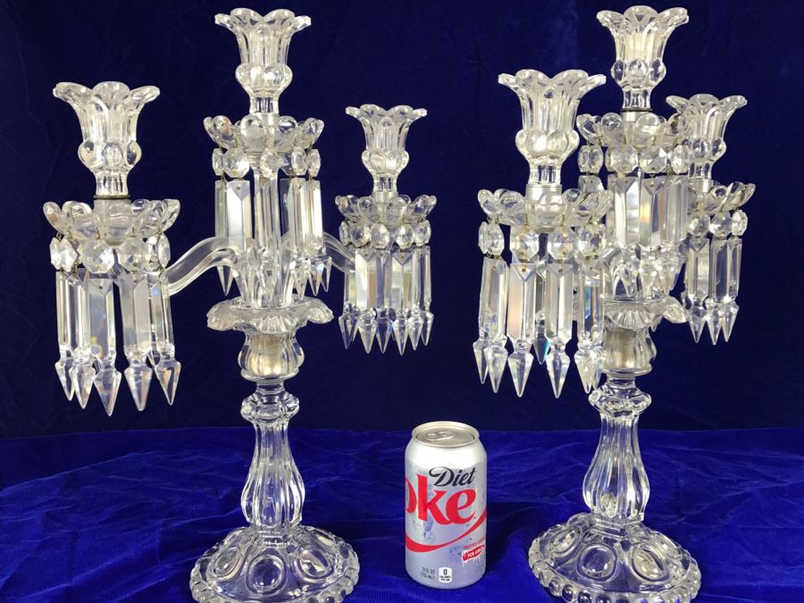 Stunning Pair Of Crystal 3-Arm Candelabras [Photo 1]