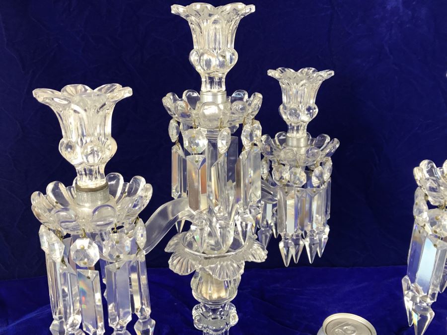 Stunning Pair Of Crystal 3Arm Candelabras