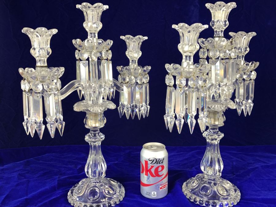 Stunning Pair Of Crystal 3-Arm Candelabras [Photo 2]