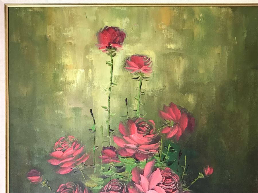 Original Oil Painting Of Roses In Vase Hand Signed Lower Right In Gold Frame [Photo 9]